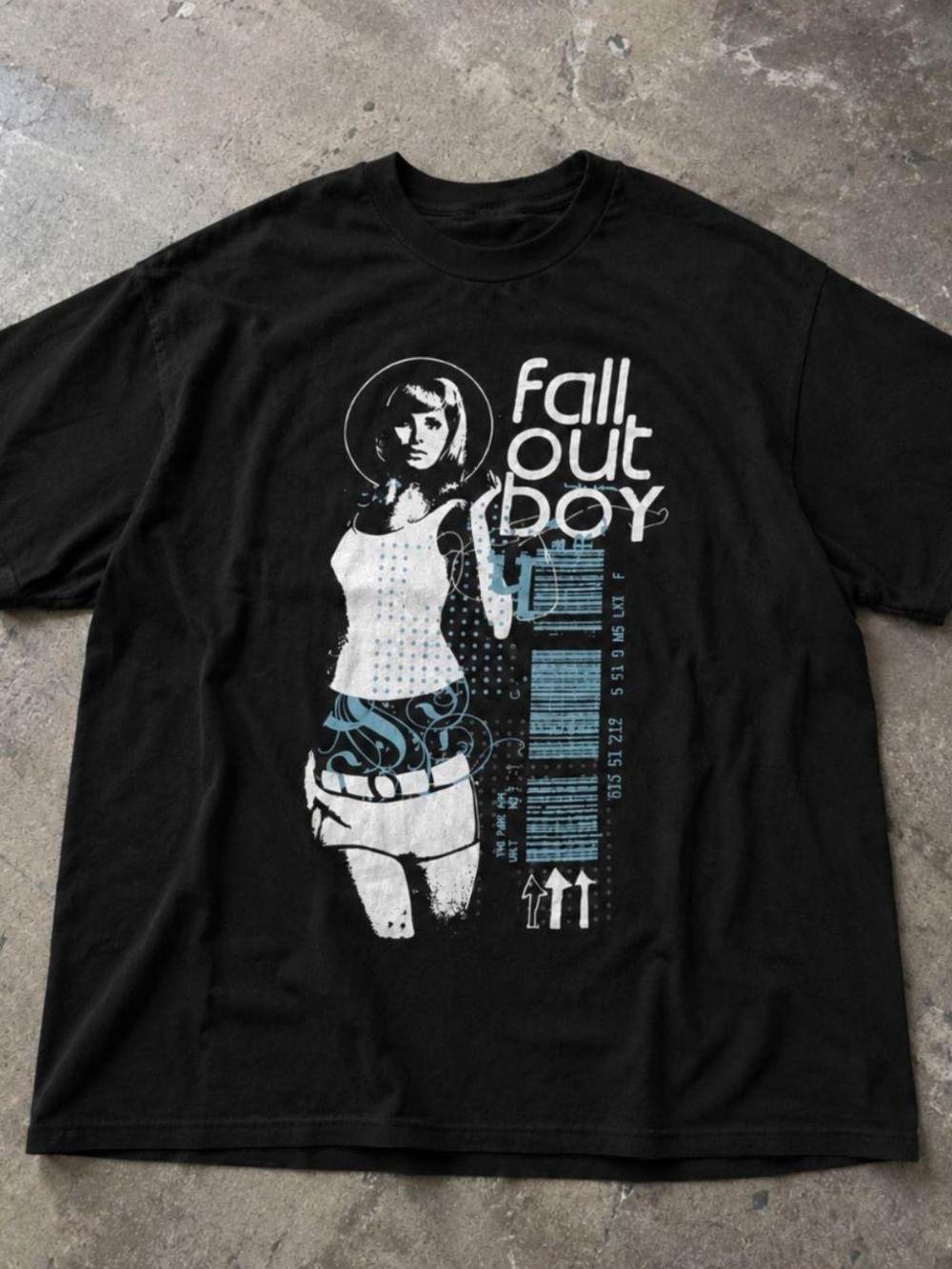 Gildan Black Fallout Boy Graphic Tee with White and Blue Print